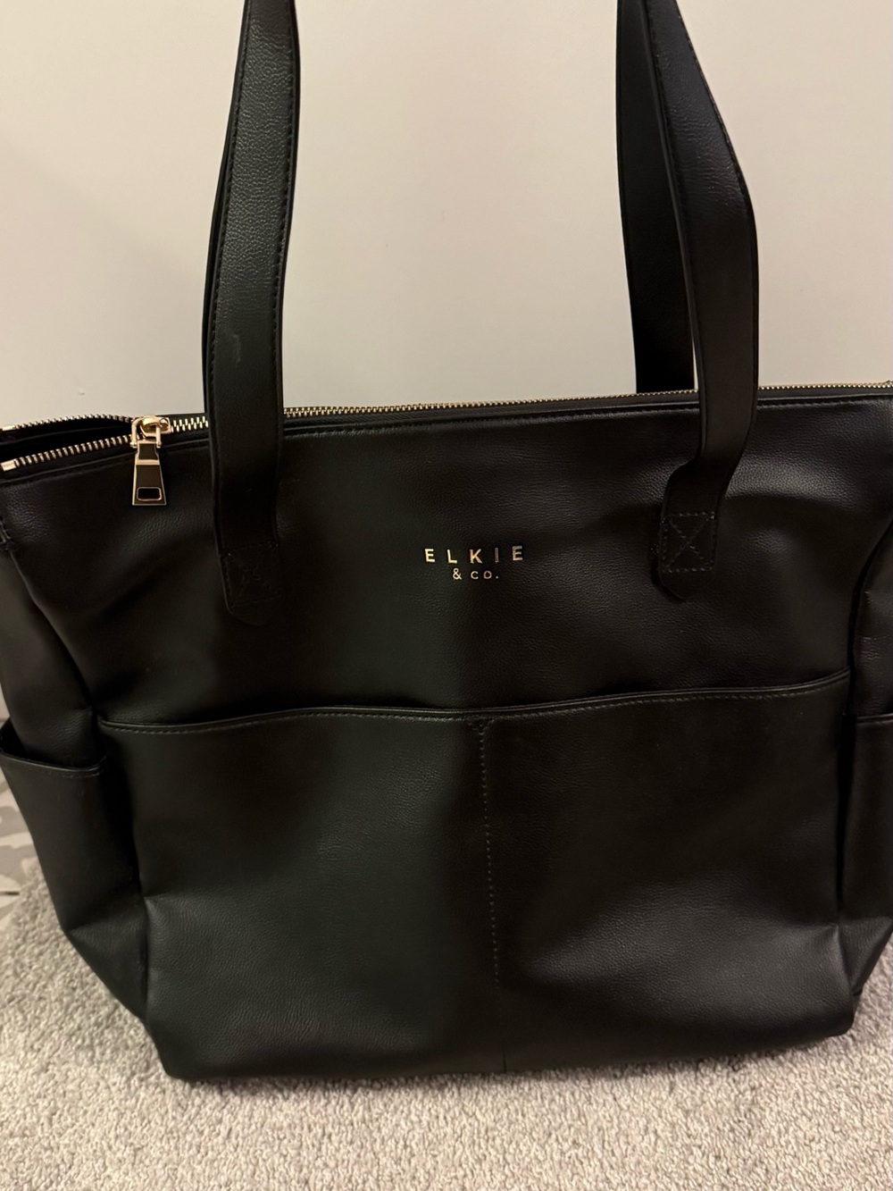 Elkie & Co. Black Baby Tote Bag with Exterior Pockets